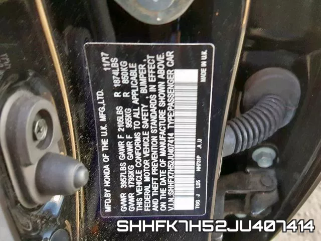 SHHFK7H52JU407414 фото 2