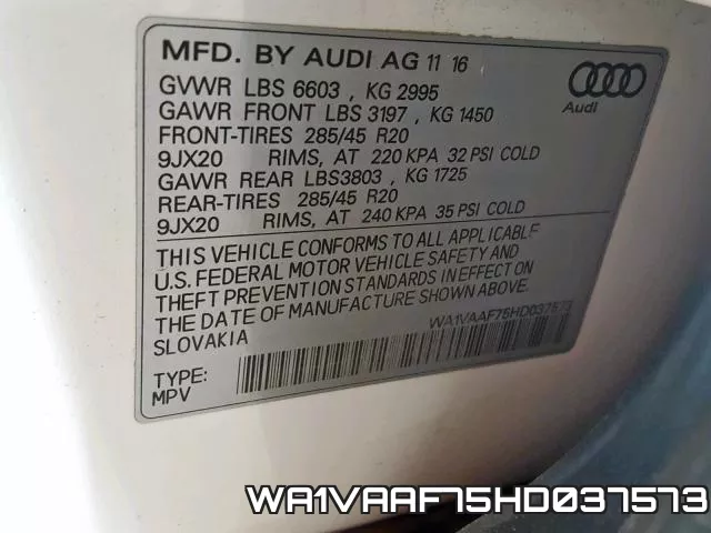 WA1VAAF75HD037573 фото 2