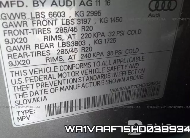 WA1VAAF75HD038934 фото 10