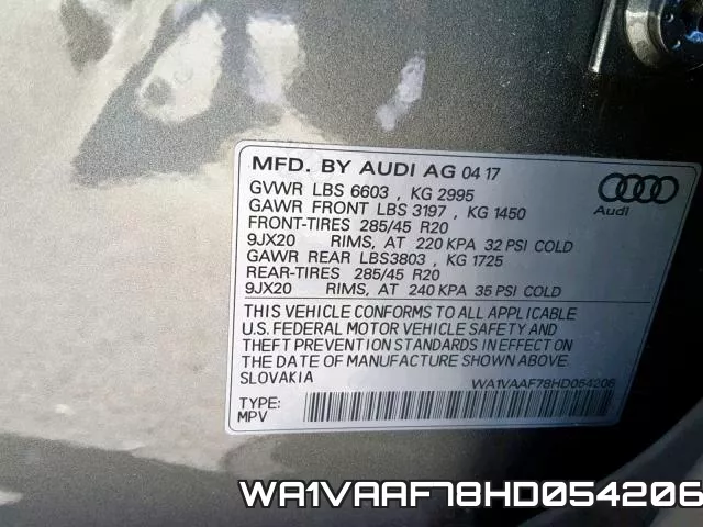 WA1VAAF78HD054206 фото 2
