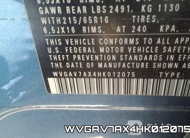 WVGAV7AX4HK012075 фото 10
