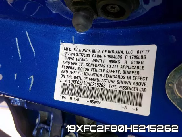 19XFC2F80HE215262 фото 2