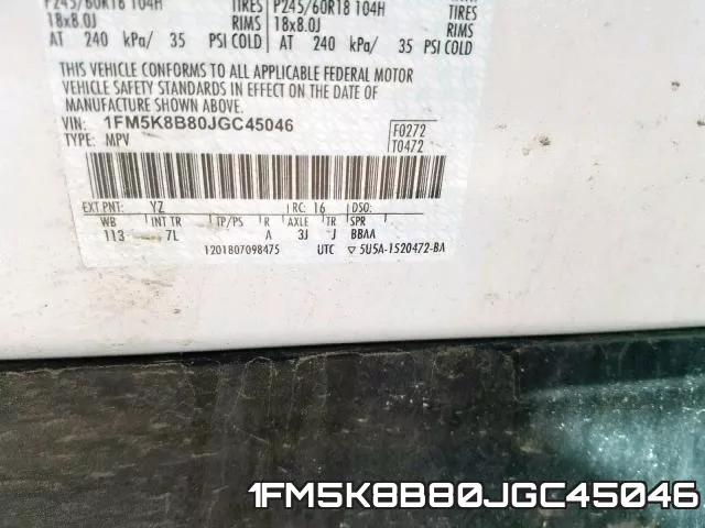 1FM5K8B80JGC45046 фото 2