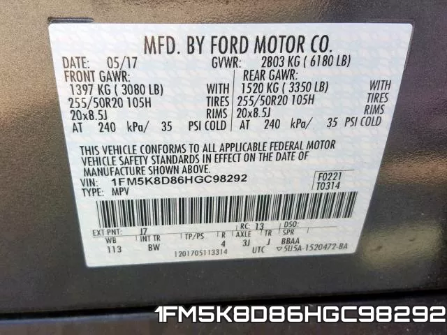 1FM5K8D86HGC98292 фото 2