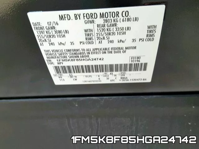 1FM5K8F85HGA24742 фото 2