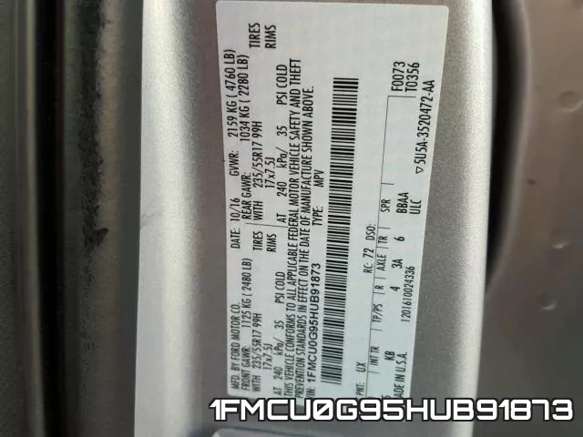 1FMCU0G95HUB91873 фото 2