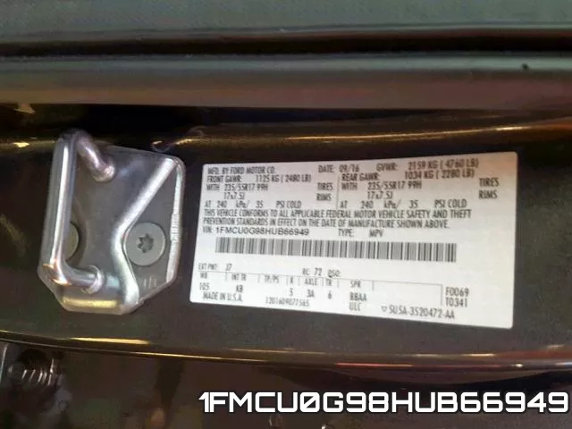 1FMCU0G98HUB66949 фото 2