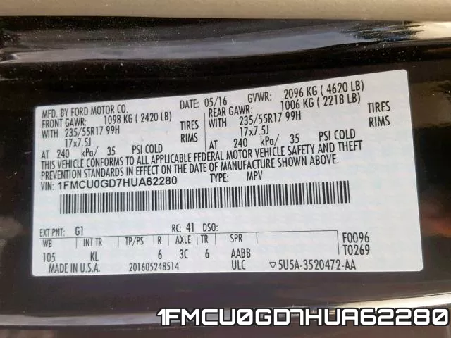 1FMCU0GD7HUA62280 фото 2