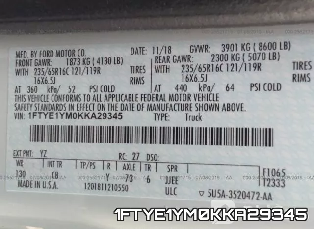 1FTYE1YM0KKA29345 фото 10