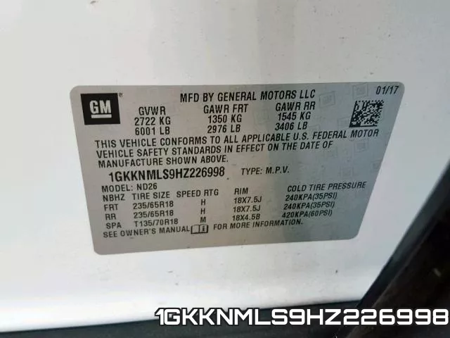 1GKKNMLS9HZ226998 фото 2