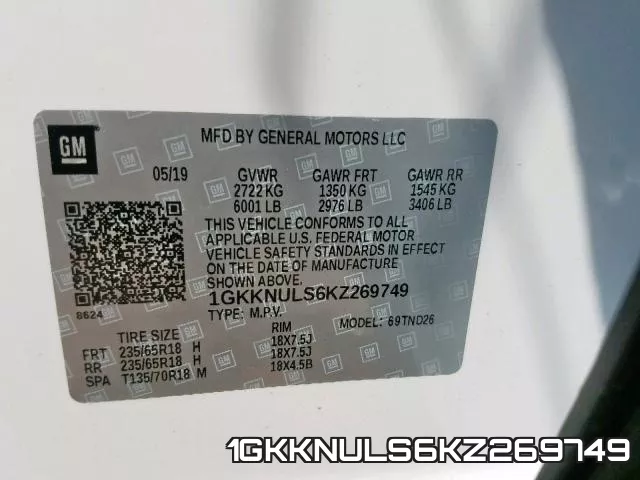 1GKKNULS6KZ269749 фото 2