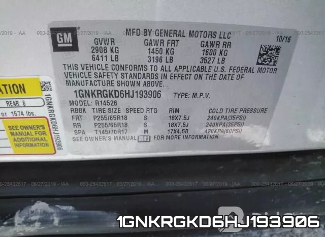 1GNKRGKD6HJ193906 фото 10