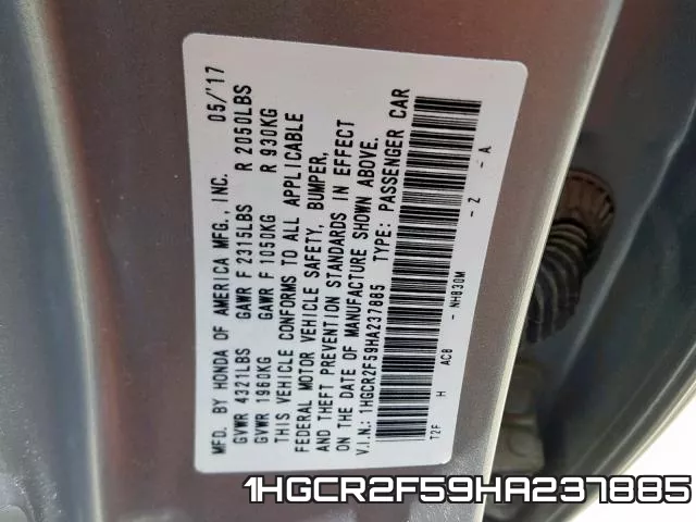 1HGCR2F59HA237885 фото 2