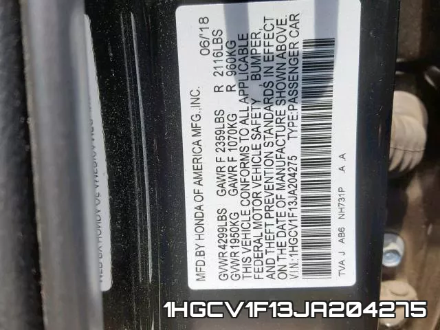 1HGCV1F13JA204275 фото 2