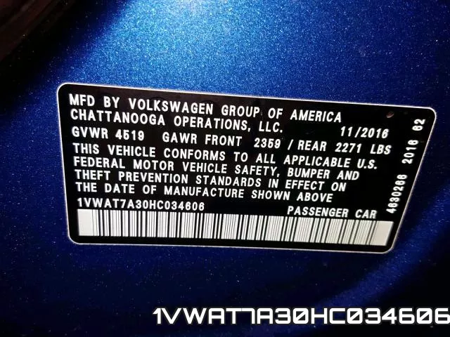 1VWAT7A30HC034606 фото 2