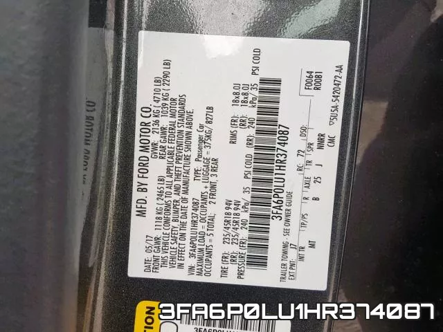 3FA6P0LU1HR374087 фото 2