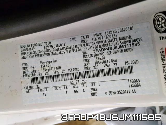 3FADP4BJ6JM111585 фото 2