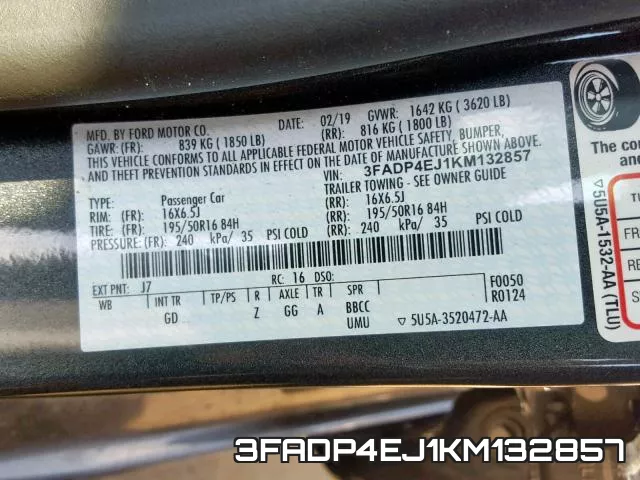 3FADP4EJ1KM132857 фото 2