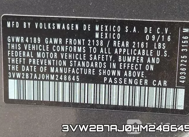3VW2B7AJ0HM248645 фото 10
