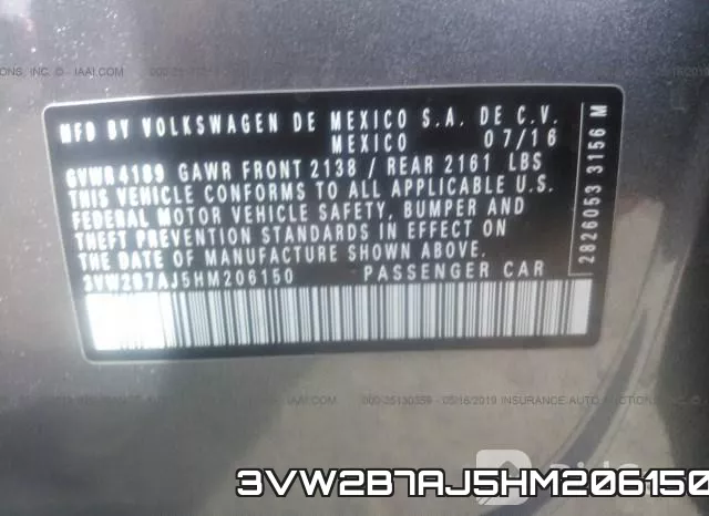 3VW2B7AJ5HM206150 фото 10