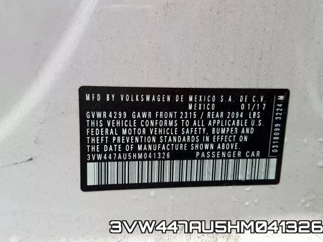 3VW447AU5HM041326 фото 2