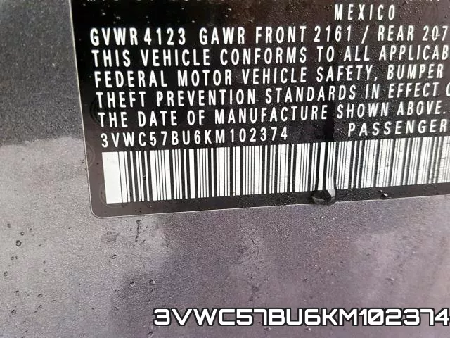 3VWC57BU6KM102374 фото 2