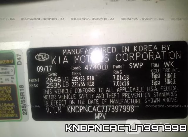 KNDPNCAC7J7397998 фото 10