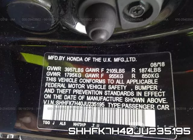 SHHFK7H40JU235195 фото 10