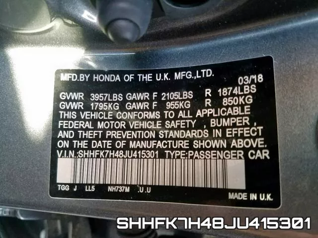 SHHFK7H48JU415301 фото 2