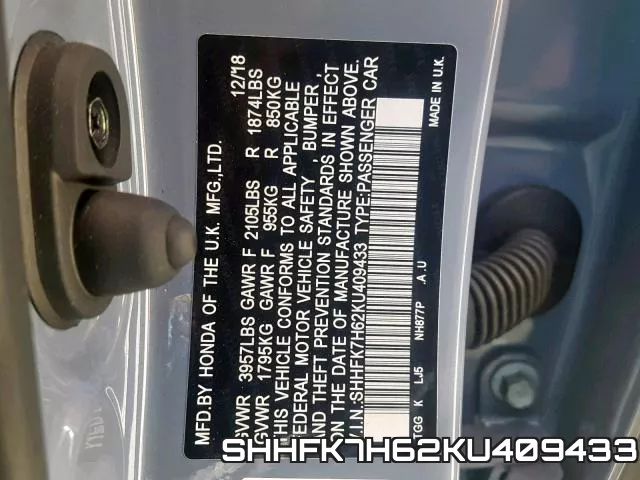 SHHFK7H62KU409433 фото 2