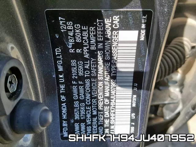 SHHFK7H94JU407952 фото 2