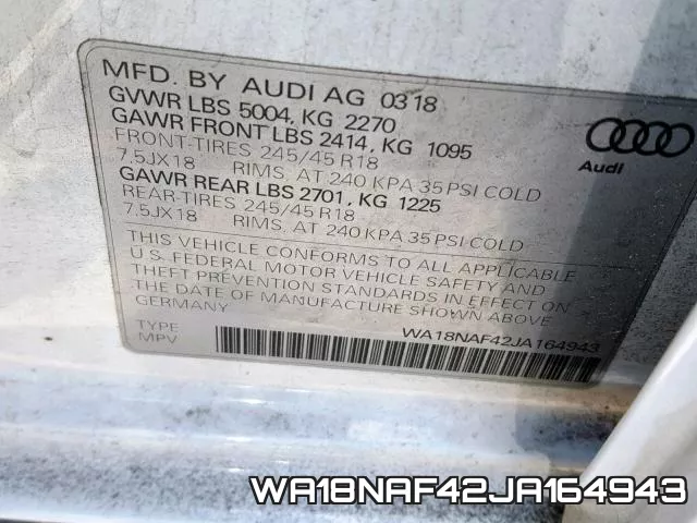 WA18NAF42JA164943 фото 2