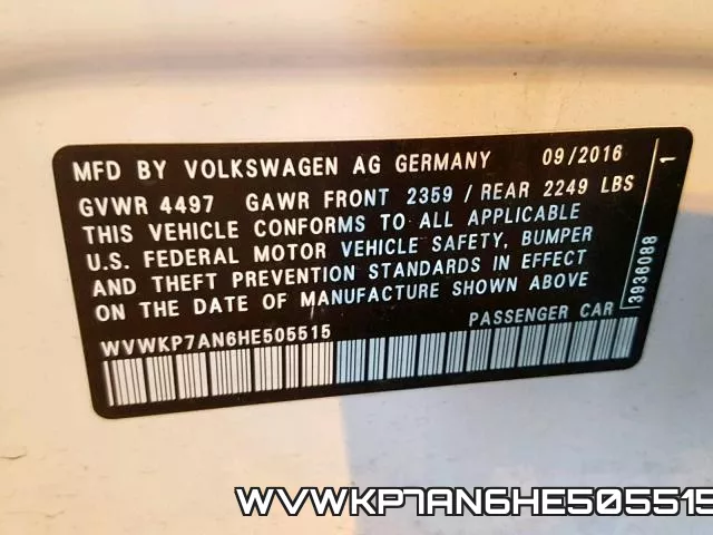 WVWKP7AN6HE505515 фото 2