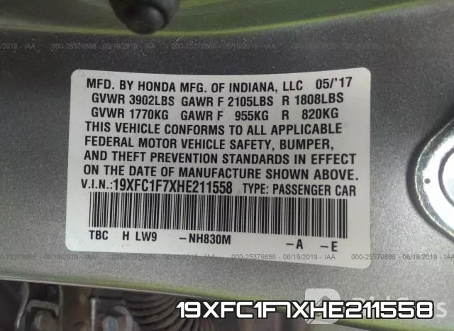 19XFC1F7XHE211558 фото 10