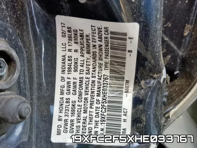 19XFC2F5XHE033767 фото 2