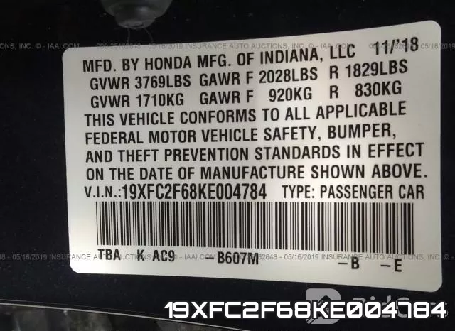19XFC2F68KE004784 фото 10