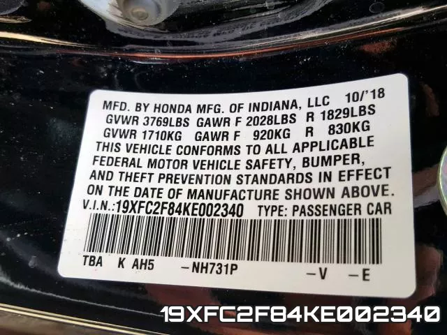 19XFC2F84KE002340 фото 2