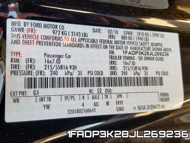 1FADP3K28JL269236 фото 2