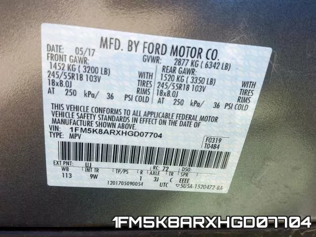 1FM5K8ARXHGD07704 фото 2