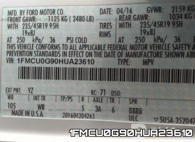 1FMCU0G90HUA23610 фото 10