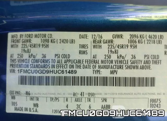 1FMCU0GD9HUC61489 фото 10