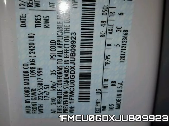 1FMCU0GDXJUB09923 фото 2