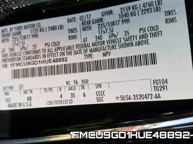1FMCU9GD1HUE48892 фото 2