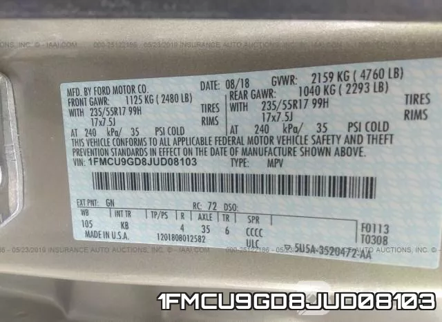 1FMCU9GD8JUD08103 фото 10
