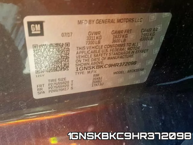 1GNSKBKC9HR372098 фото 2