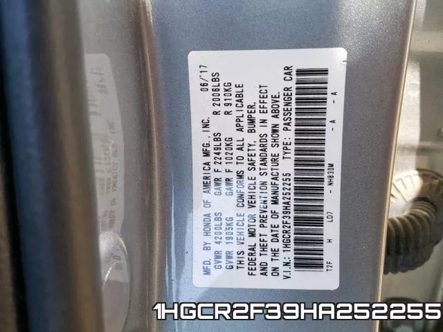 1HGCR2F39HA252255 фото 2
