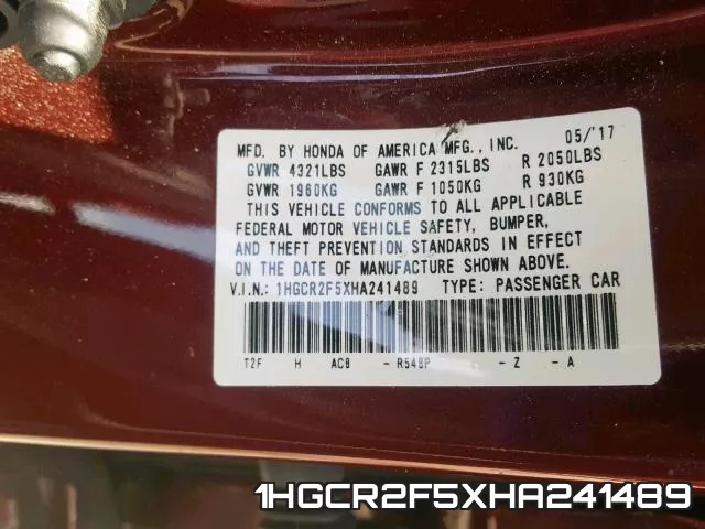 1HGCR2F5XHA241489 фото 2