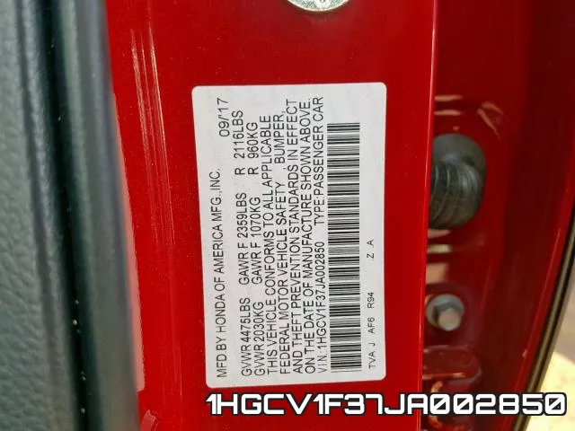1HGCV1F37JA002850 фото 2