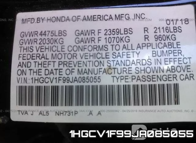 1HGCV1F99JA085055 фото 10