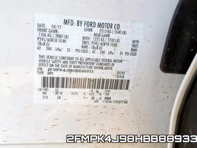 2FMPK4J98HBB88933 фото 2